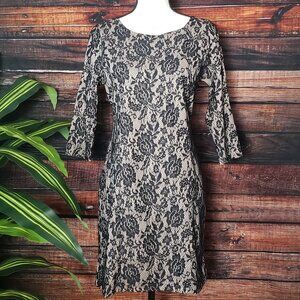 Tinley Road Sheath Dress M Knee Length 3/4 Sleeves Black Lace Overlay Lined